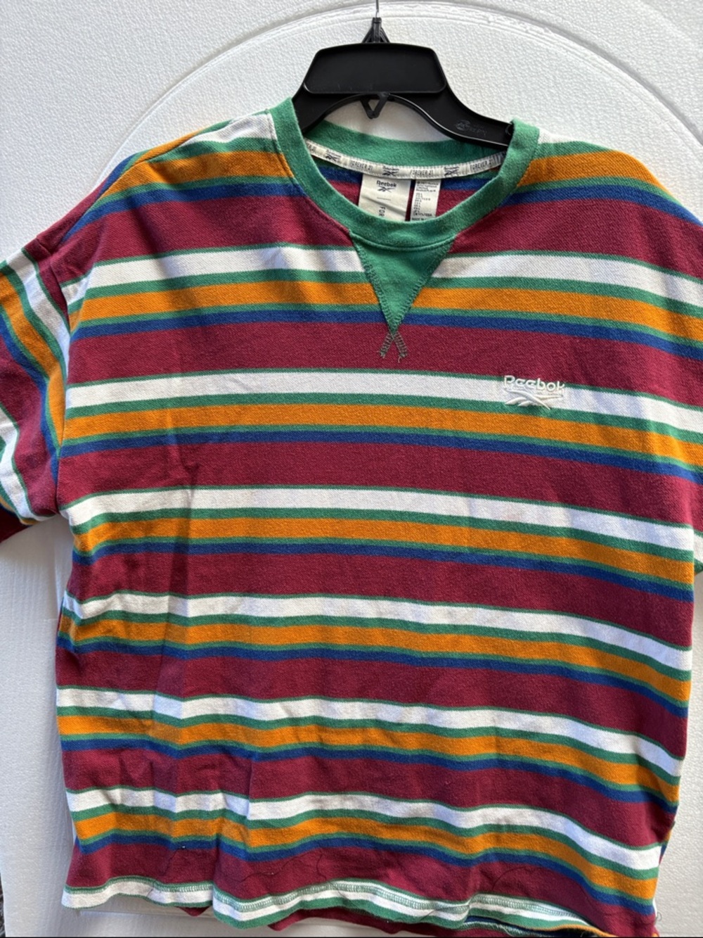 Reebok Multicolor Striped Crew Tee in Burgundy, Green & Mustard